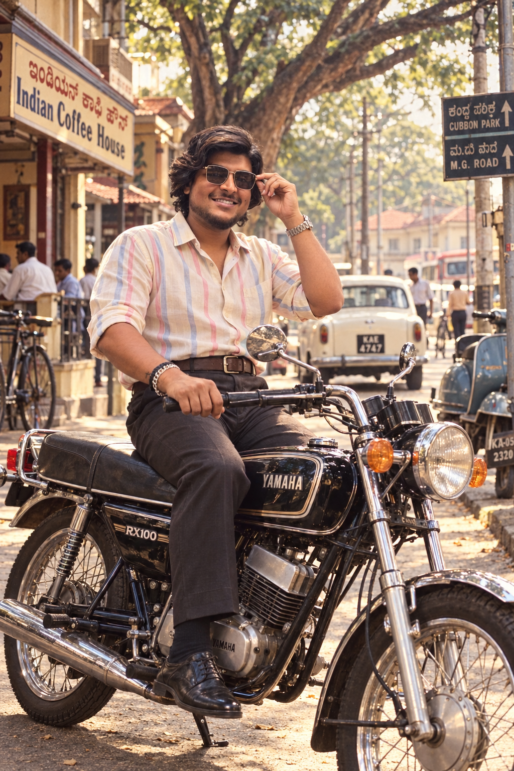 Pose with classic Yamaha RX100