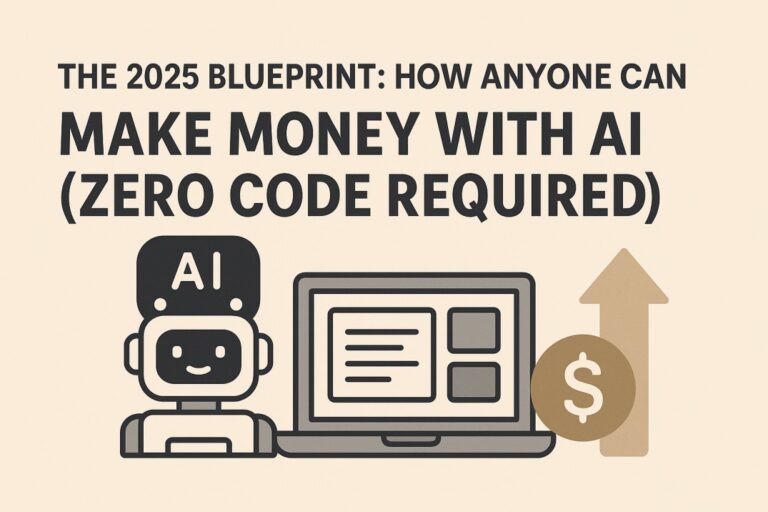 Visual cards showing 7 ways to make money with AI in 2025 without coding