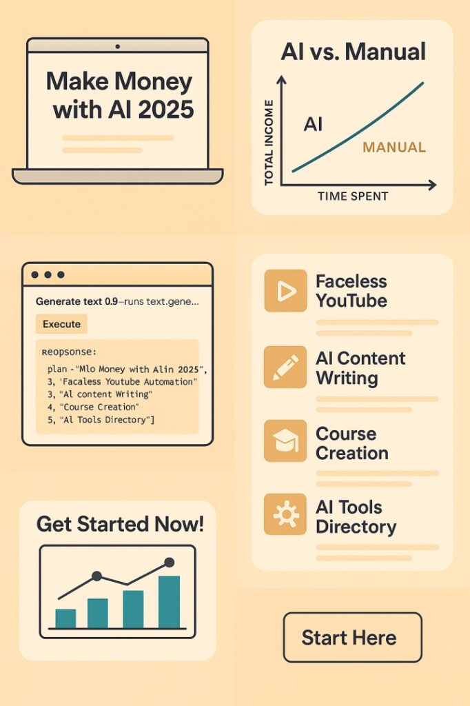 Infographic comparing manual effort vs AI workflow to make money in 2025