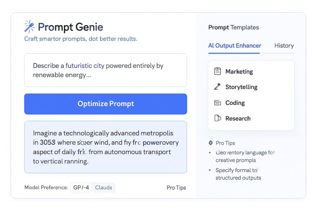 Prompt-Genie-dashboard-displaying-prompt-optimization-tools-for-AI-content-generation
